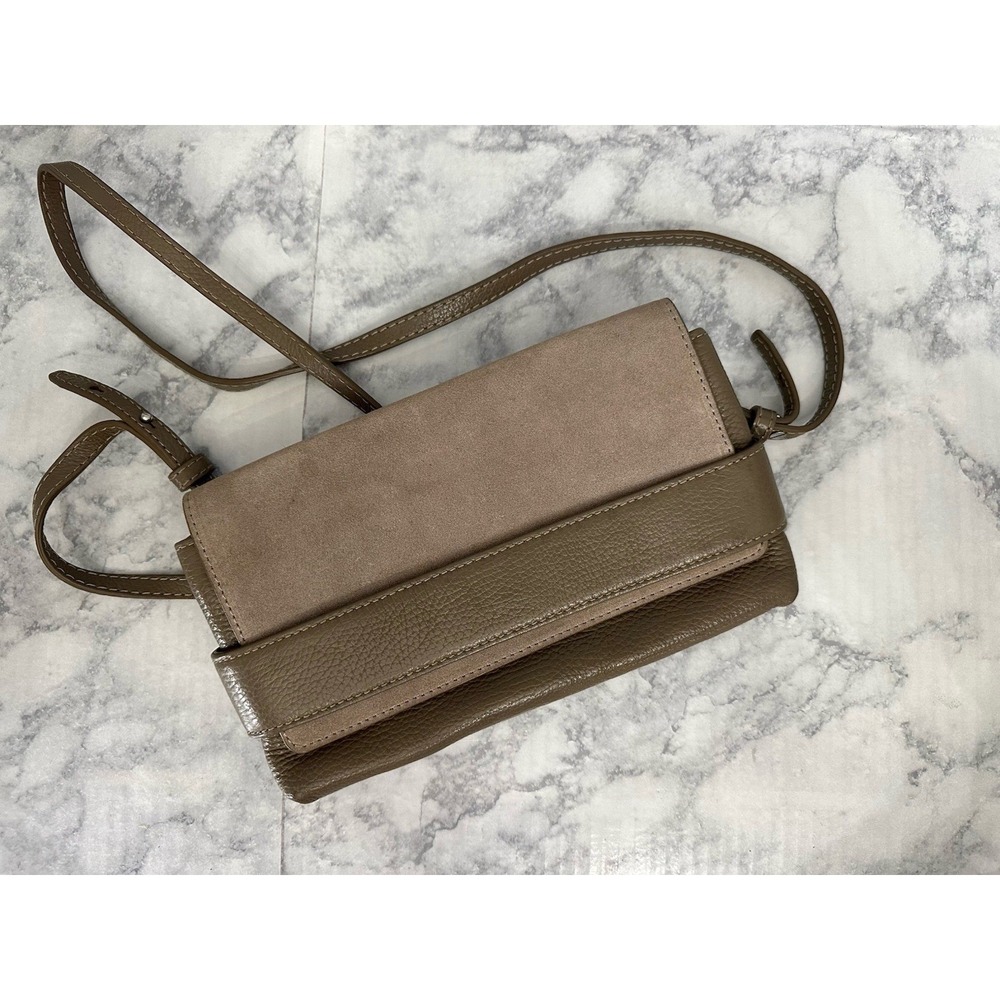 Banana Republic‎ Crossbody Bag Small Taupe Brown Leather Suede Mixed Media Flap